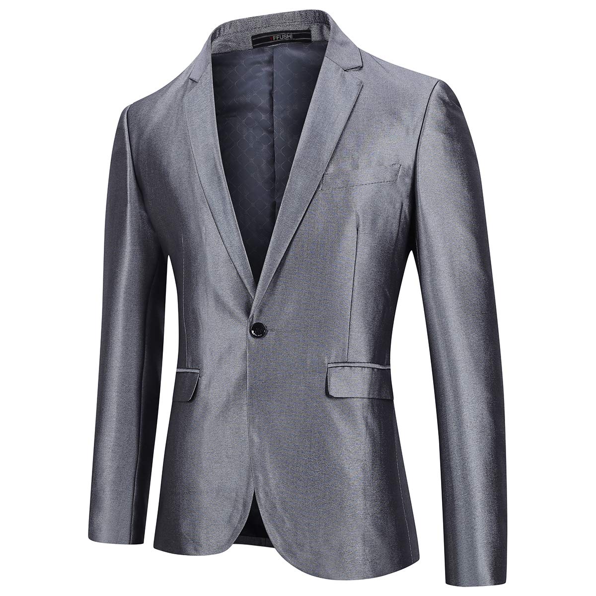 YFFUSHI Mens 2 Piece Suits One Button Formal Slim Fit Solid Color Wedding Tuxedo Sliver