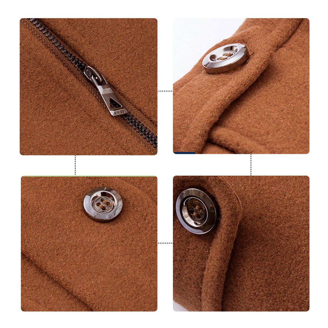 YFFUSHI Men's Winter Wool Trench Coat Fleece Blend Stylish Single Breasted Warm Peacoat Brown