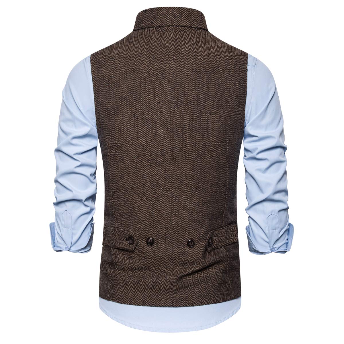 YFFUSHI Mens Slim Fit Stripes Double Breasted Premium Button Down Vest Coffee