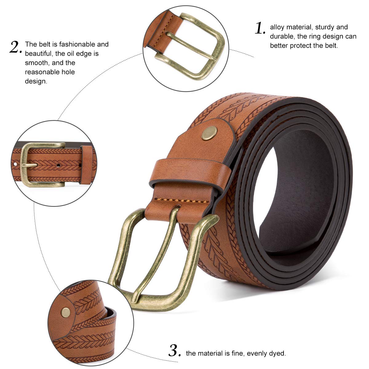 YFFUSHI Men Leather Dress Belt Classic Elegant Fashion Design Brown