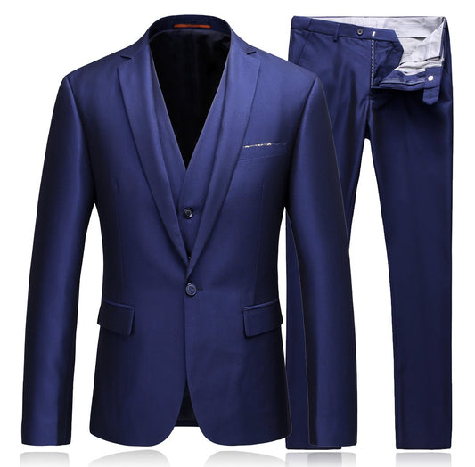 YFFUSHI Men's Slim Fit Center Vent 3 Piece Solid Color Formal Suit Blue