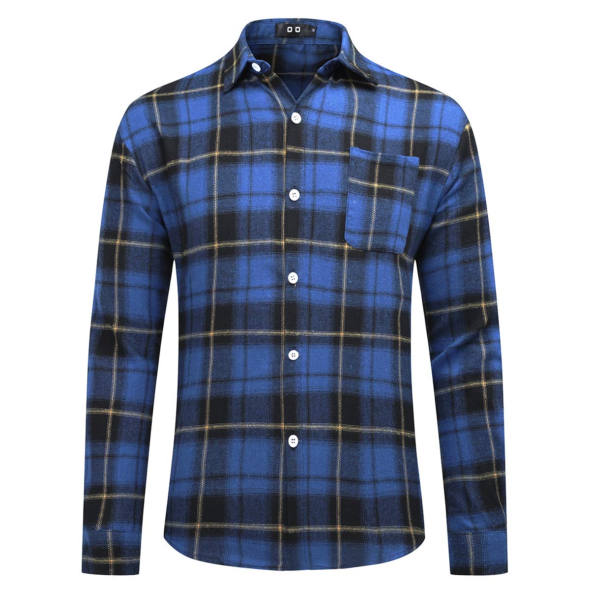 YFFUSHI Mens Plaid Casual Shirt Long Sleeve Button Down Standard-Fit Daily Shirts Blue