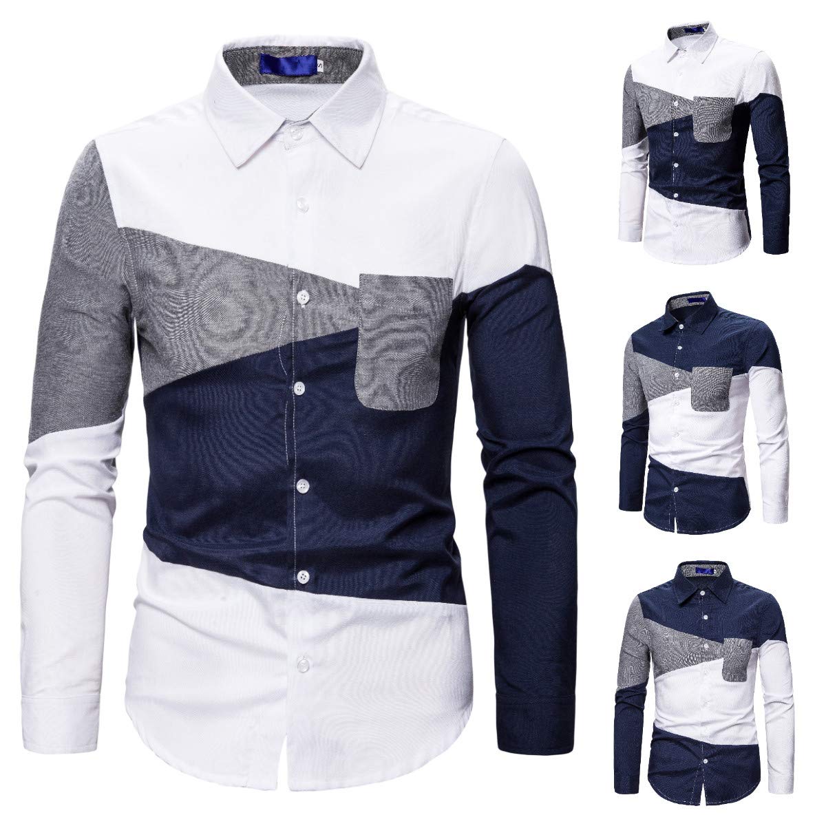 YFFUSHI Men's Casual Long Sleeves Shirts Button Down Slim Fit Comfort Daily Dress Shirts White Collar