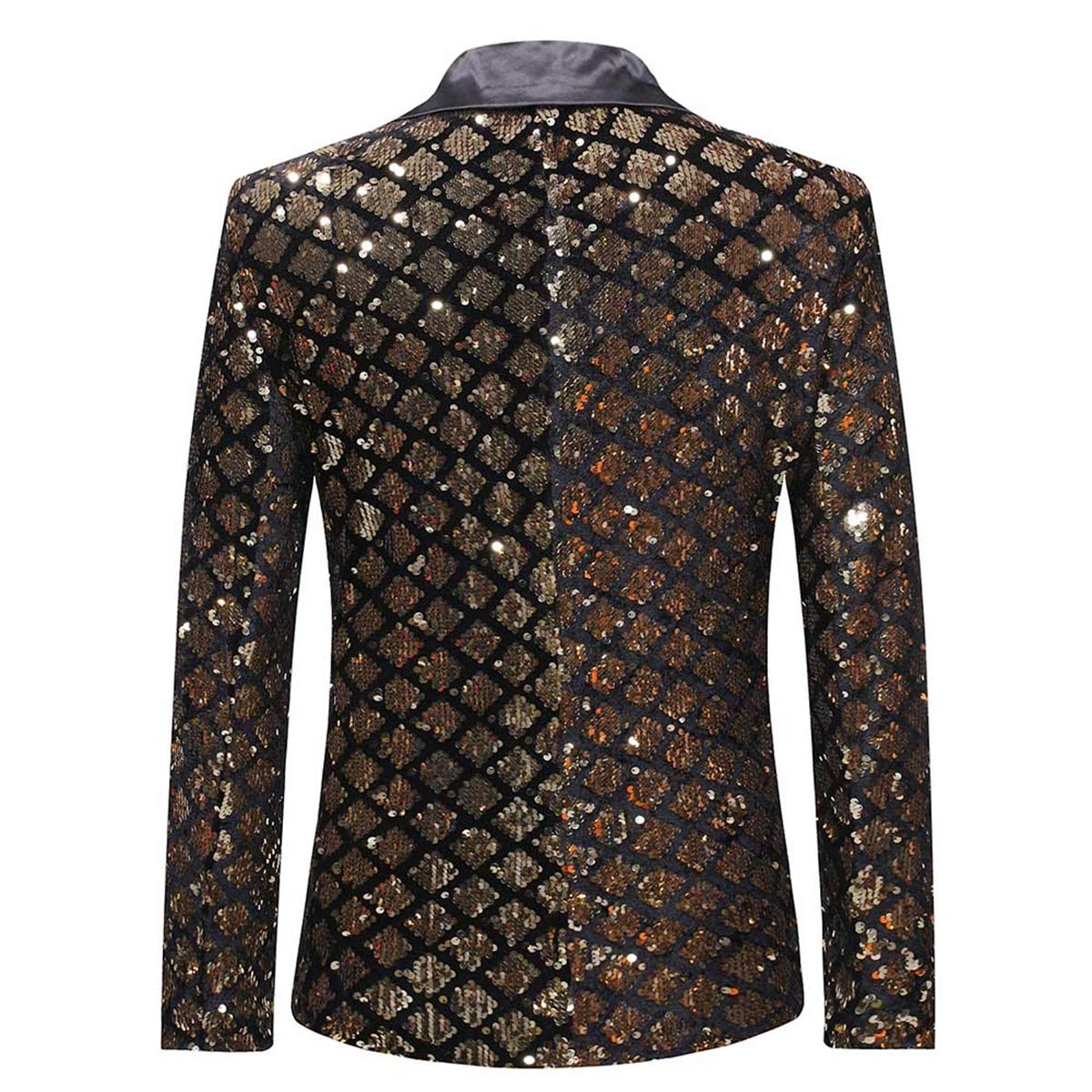 YFFUSHI Men's Sequins Suit Jacket 1 Button Dance Shiny Dress Tuxedo Blazer Gold