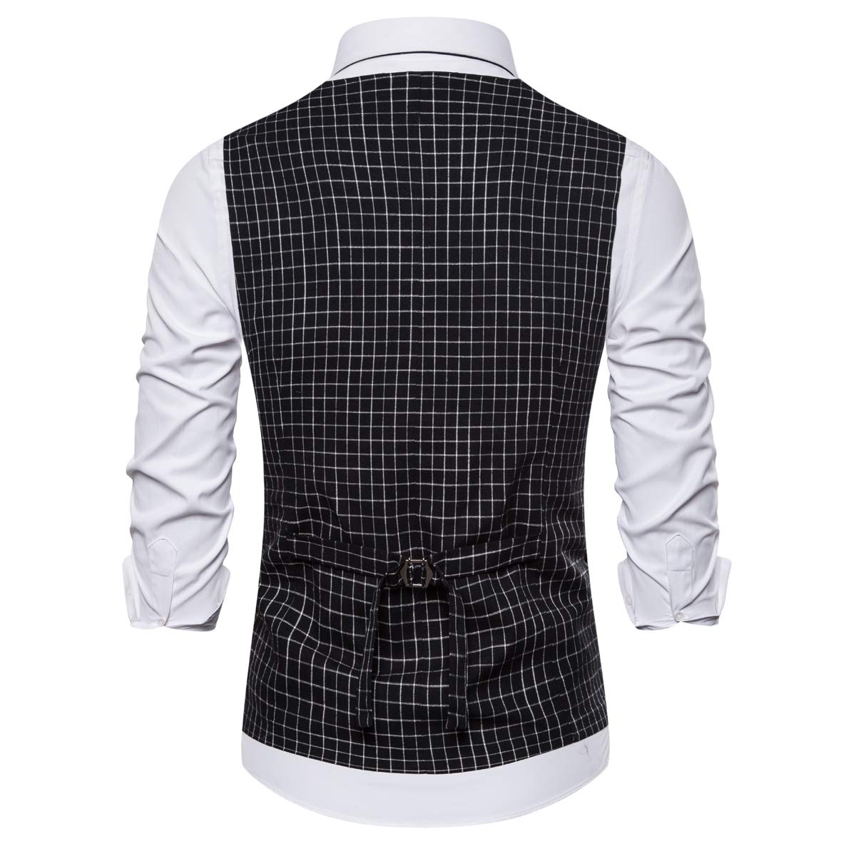 YFFUSHI Mens Casual Plaid Suit Vest Slim Fit U Neck Business Dress Premium Waistcoat Black