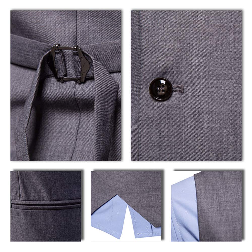 YFFUSHI Mens Slim Fit Formal Premium Button Down Vest Waistcoat Pure Grey