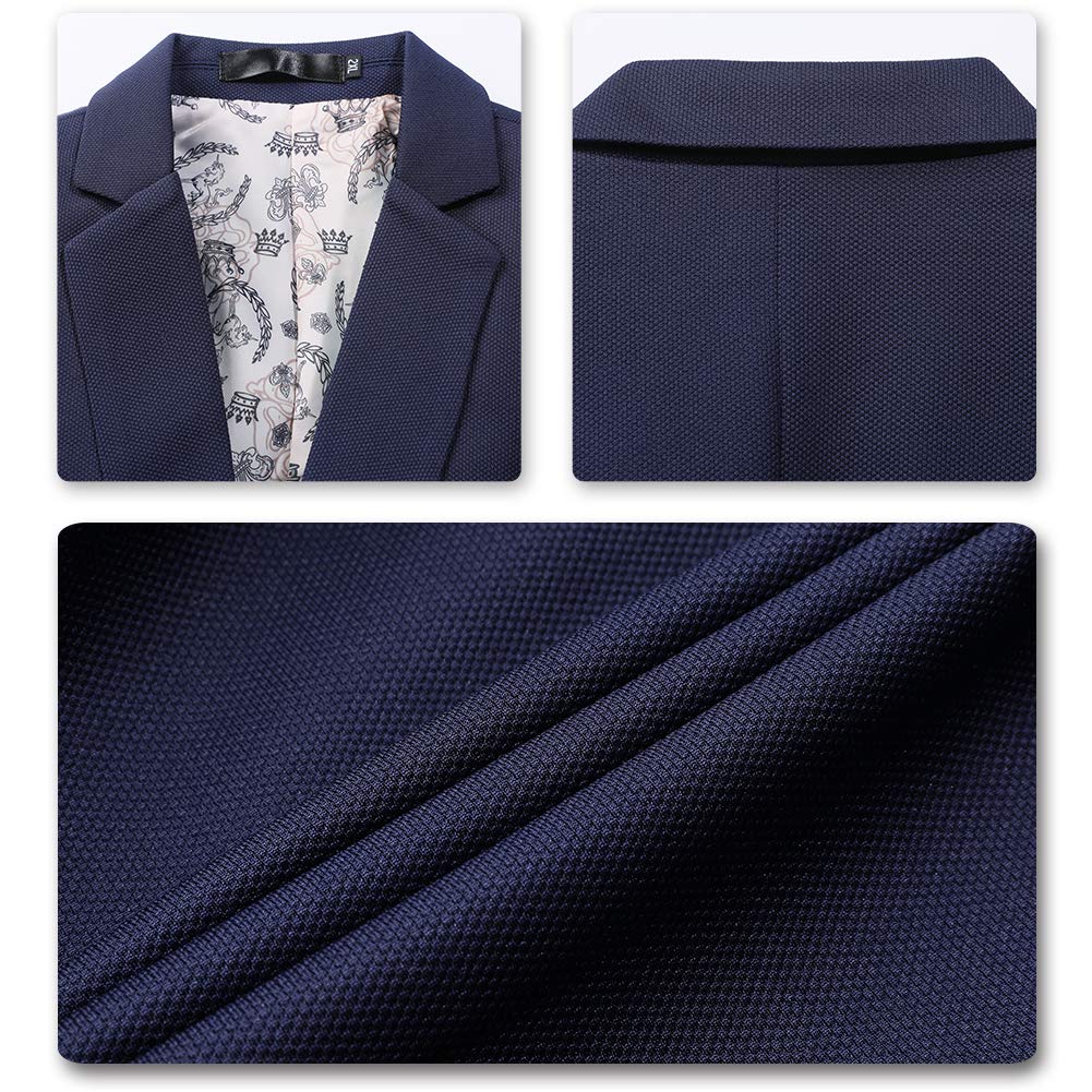 YFFUSHI Mens Slim Fit Sport Coat Casual One Button Solid Color Jacket Blazer Navy