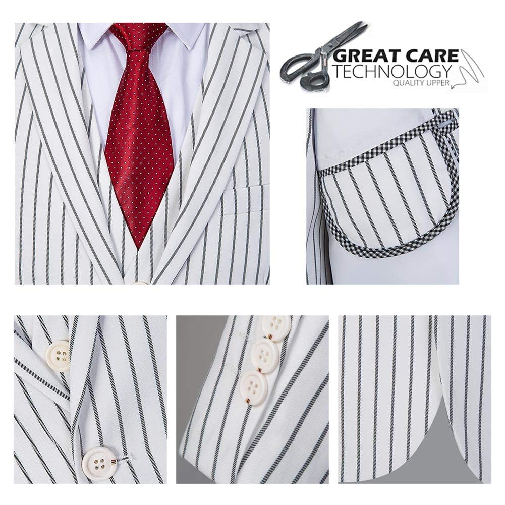 Mens White Formal Pinstripe Slim Fit Notched Lapel 3 Piece Suit