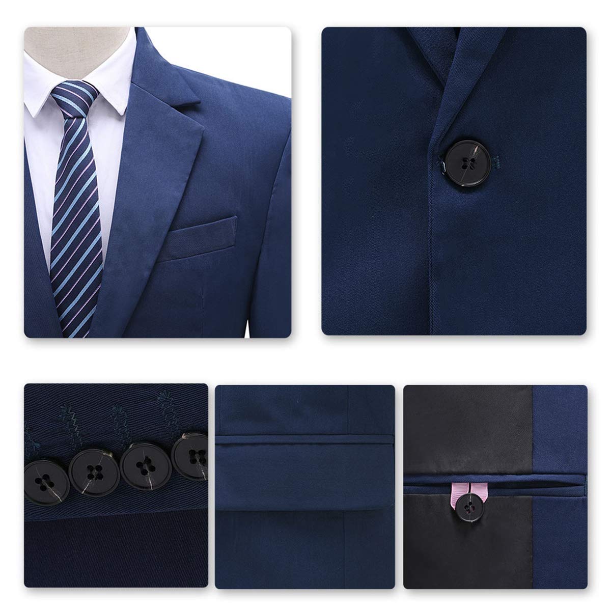 YFFUSHI Men's 2 Piece Suit One Button Closure Solid Color Suit Set Navy