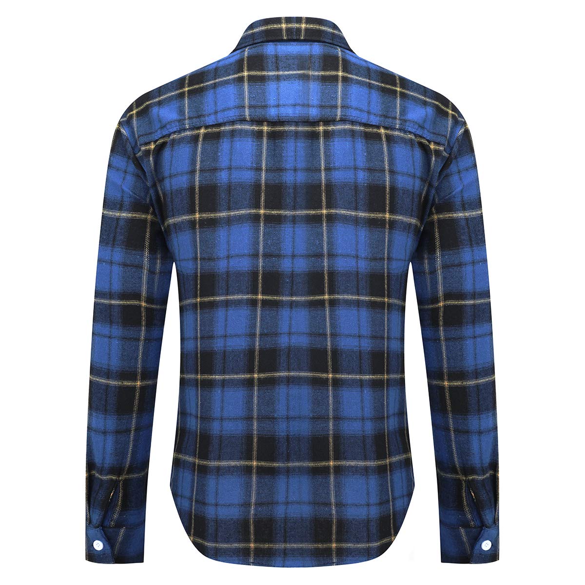 YFFUSHI Mens Plaid Casual Shirt Long Sleeve Button Down Standard-Fit Daily Shirts Blue