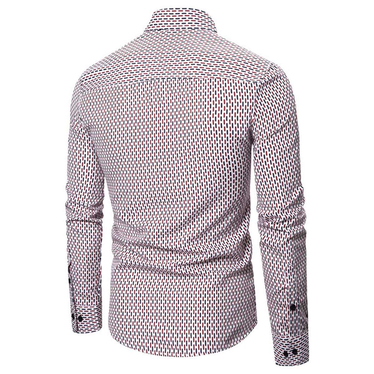 YFFUSHI Mens Long Sleeve Casual Shirt Dots Printed Button Down Regular Fit Dress Shirt Red