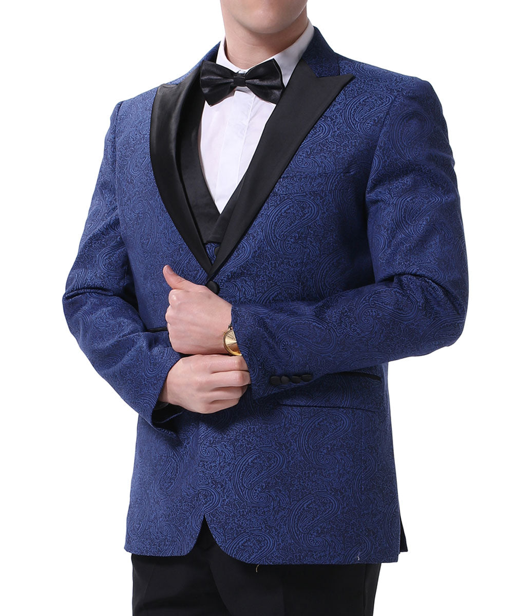 YFFUSHI Mens 3-Piece Slim Fit Dress Suit Navy