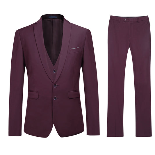 YFFUSHI Mens 3 Piece Suit Set 2 Button Dress Suit for Meeting Prom Party Dark Red