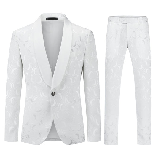 YFFUSHI Men's 2 Piece Suits Tuxedo 1 Button Shawl Collar Suit White