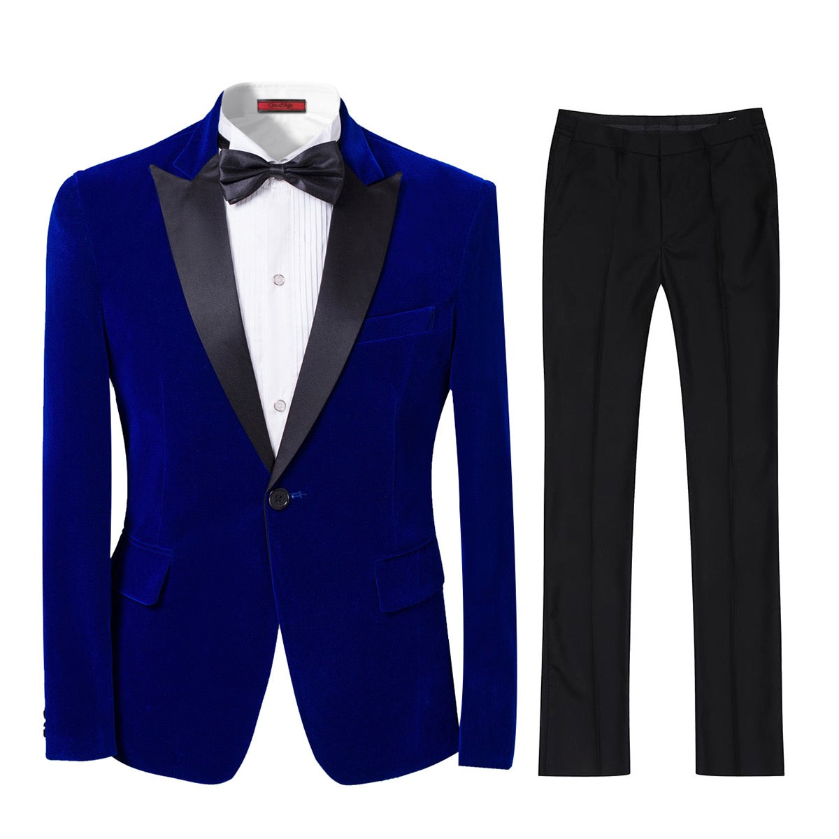 YFFUSHI Mens Slim Fit 2-Piece Pleuche Velvet Tuxedo Suit Blue