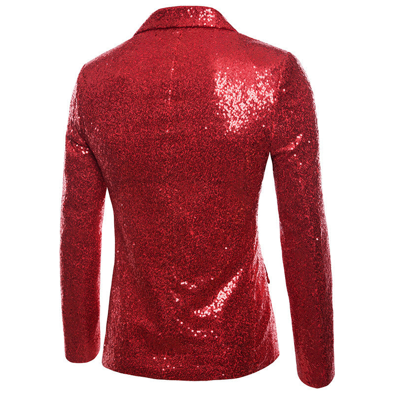 YFFUSHI Mens Shiny Sequin Jacket Party Tuxedo Blazer Red