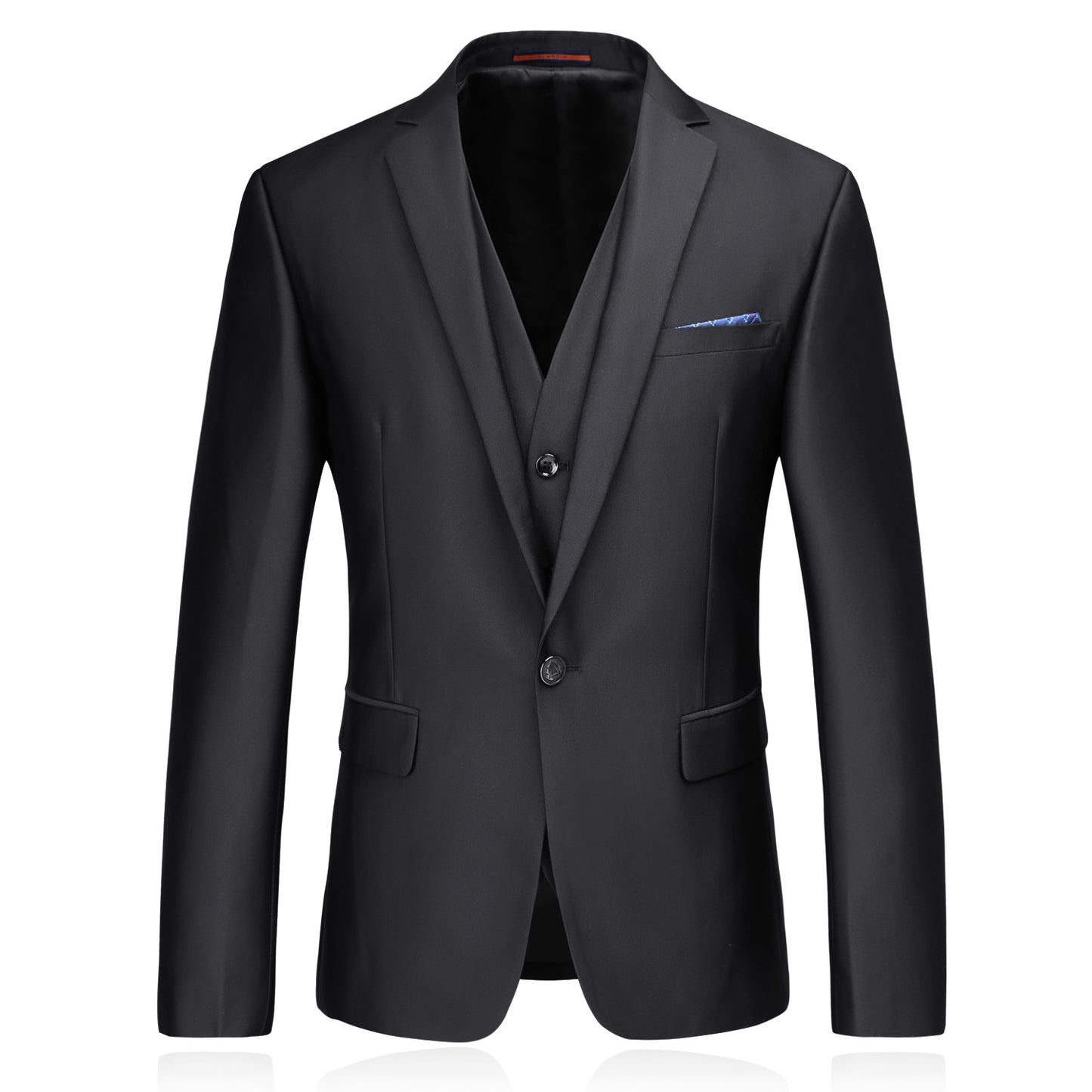 YFFUSHI Men's Slim Fit Center Vent 3 Piece Solid Color Formal Suit Black