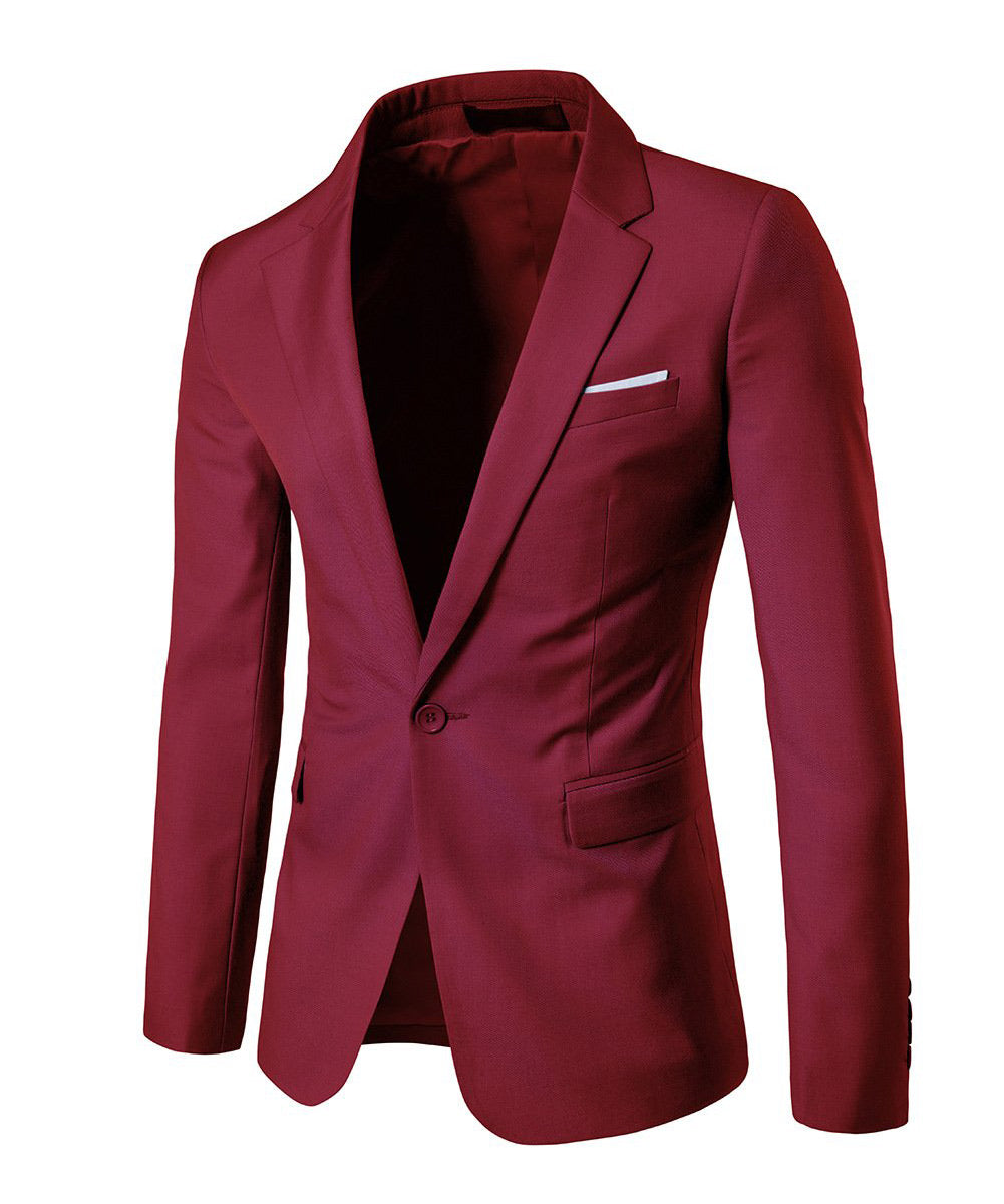 Mens Wine Red 2 Piece Slim Fit One Button Suits