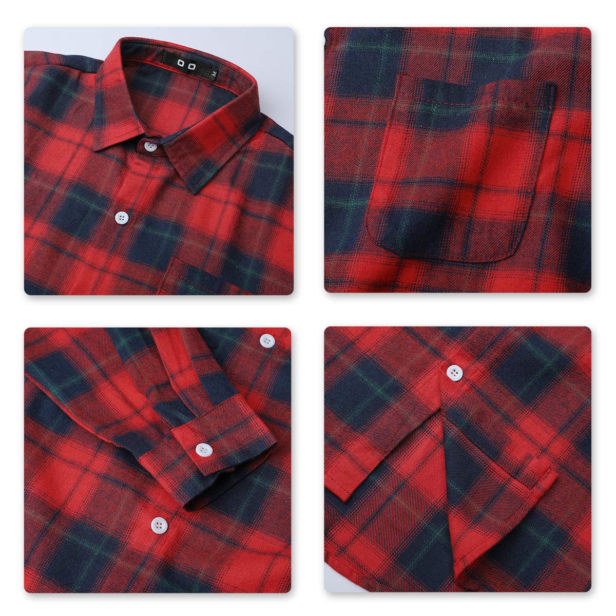 YFFUSHI Mens Plaid Casual Shirt Long Sleeve Button Down Standard-Fit Daily Shirts Red