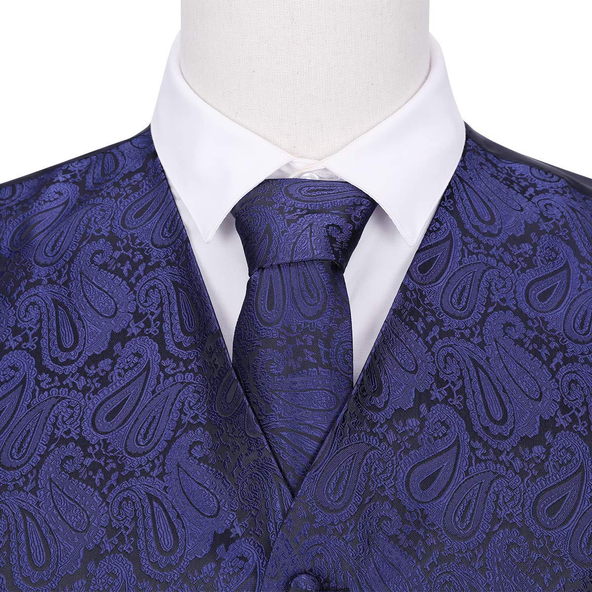 YFFUSHI Men's 3pc Vest Set Floral Waistcoat Necktie Pocket Square Navy