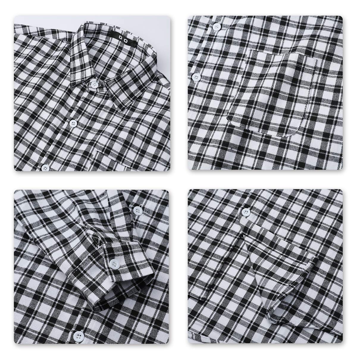 YFFUSHI Mens Plaid Checked Shirt Long Sleeve Casual Regular Fit Cotton Comfort Top Black