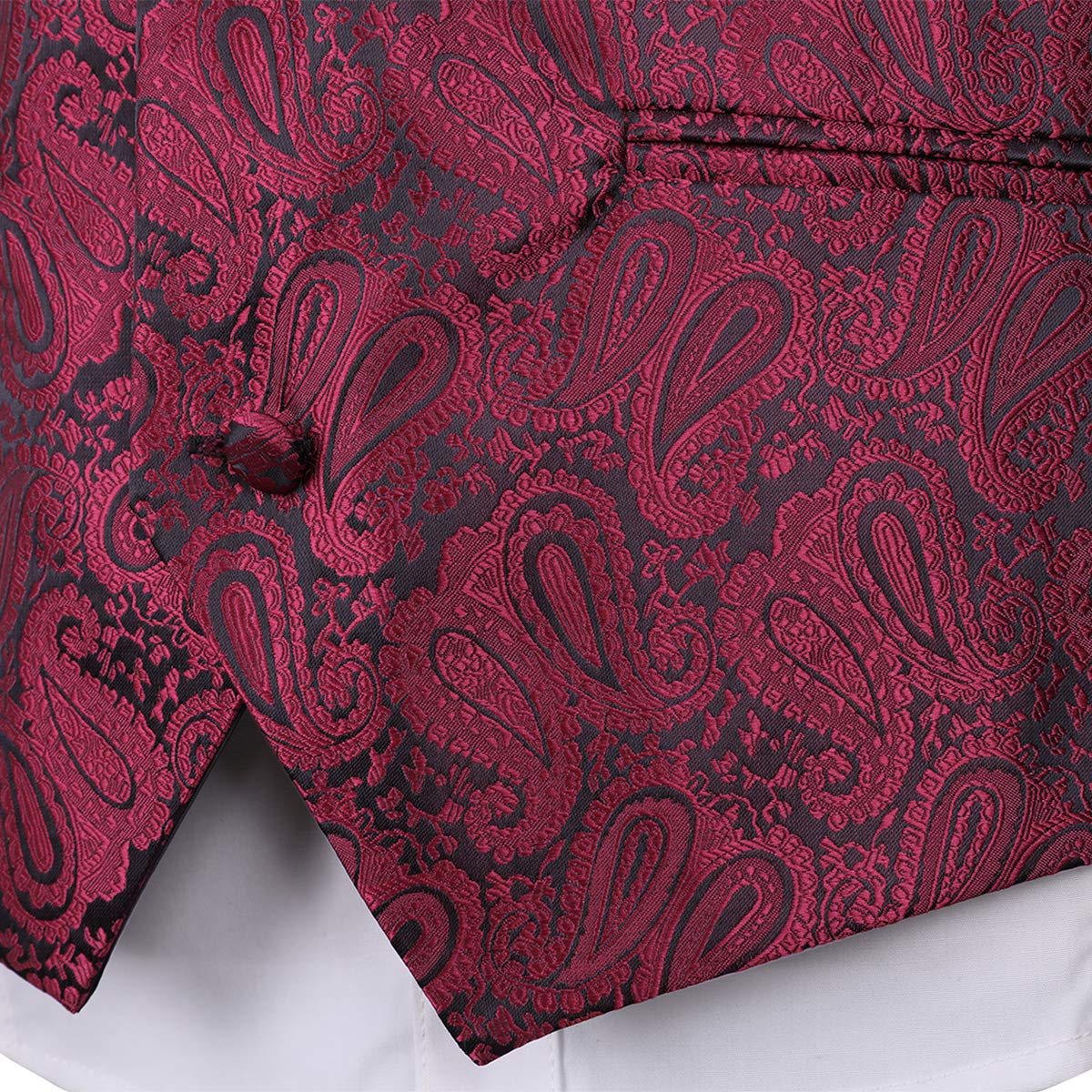 YFFUSHI Men's 3pc Vest Set Floral Waistcoat Necktie Pocket Square Wine Red