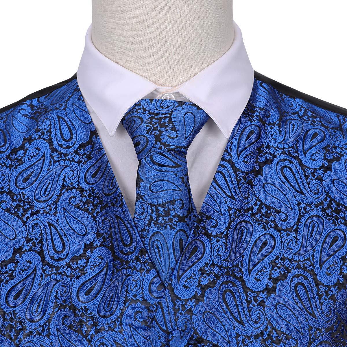 YFFUSHI Men's 3pc Vest Set Floral Waistcoat Necktie Pocket Square Blue