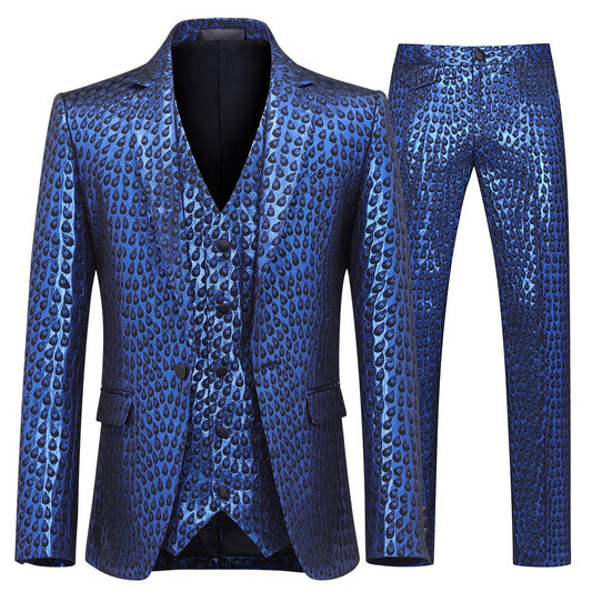 YFFUSHI Men's 3 Piece Suit Slim Fit Stylish Printed Floral Prom Tuxedo Blue