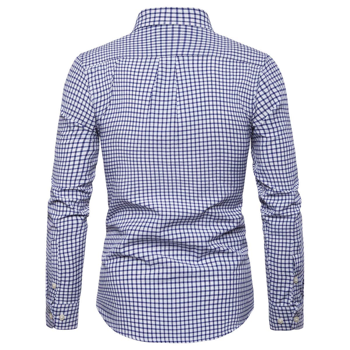 YFFUSHI Mens Cotton Long Sleeves Slim Fit Casual Plaid Stripes Button Down Dress Shirts Plaid-blue