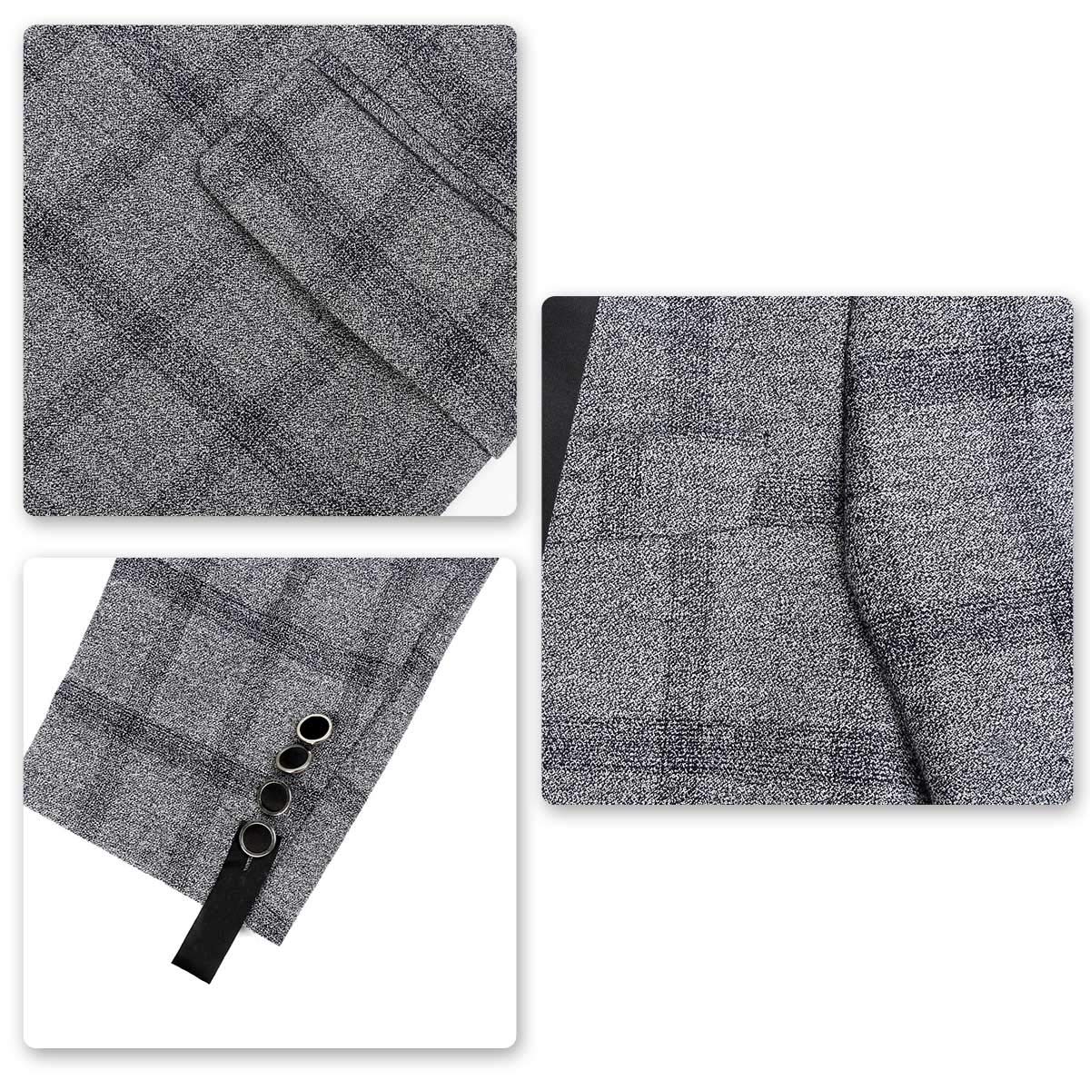 YFFUSHI Mens Plaid Suit Blazer Shawl Collar 1 Button Slim Fit Checked Gray