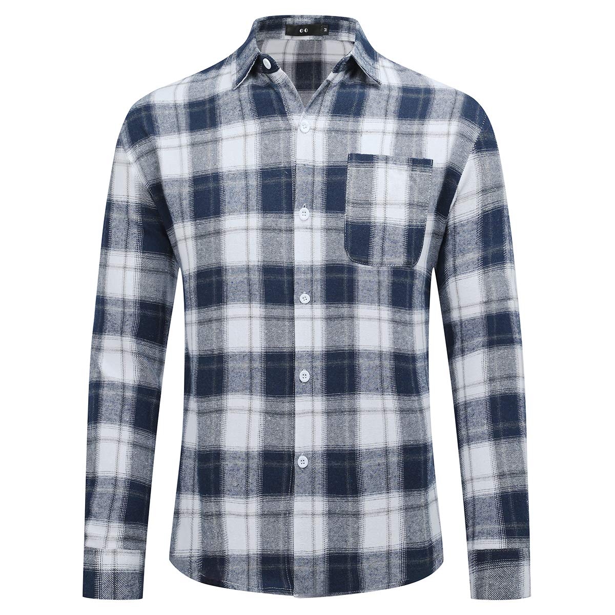 YFFUSHI Mens Plaid Casual Shirt Long Sleeve Button Down Standard-Fit Daily Shirts Navy