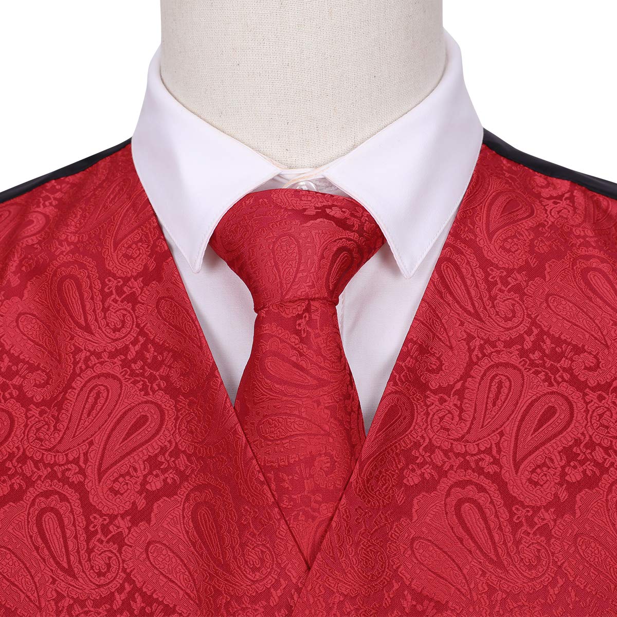 YFFUSHI Men's 3pc Vest Set Floral Waistcoat Necktie Pocket Square Red