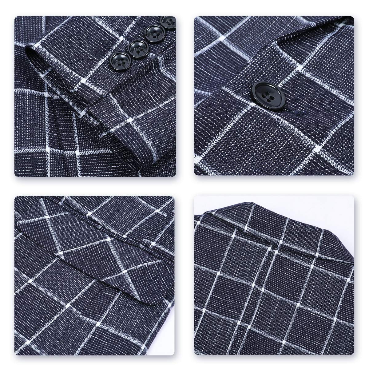 YFFUSHI Men's Plaid Tweed 3 Piece Suit One Button Dinner Suit Tuxedo Light Gray