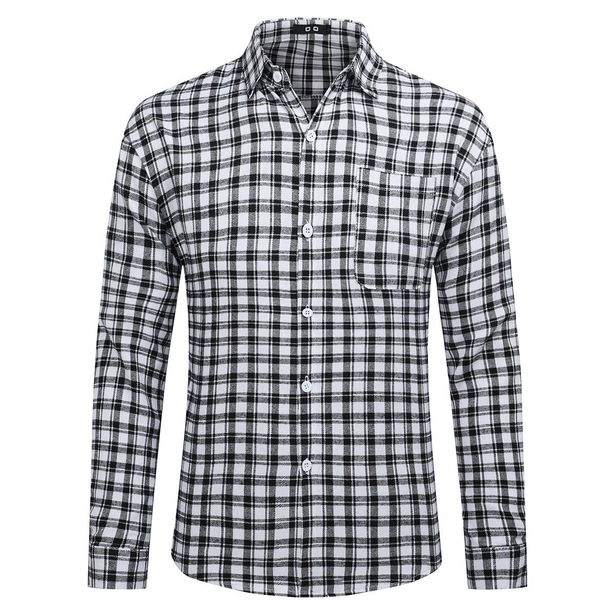 YFFUSHI Mens Plaid Checked Shirt Long Sleeve Casual Regular Fit Cotton Comfort Top Black