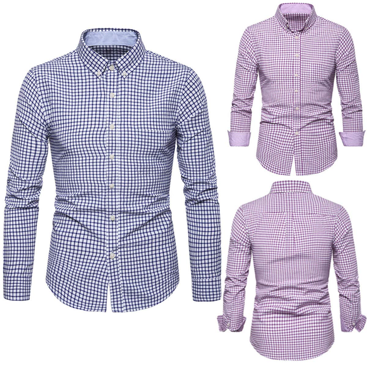 YFFUSHI Mens Cotton Long Sleeves Slim Fit Casual Plaid Stripes Button Down Dress Shirts Plaid-blue