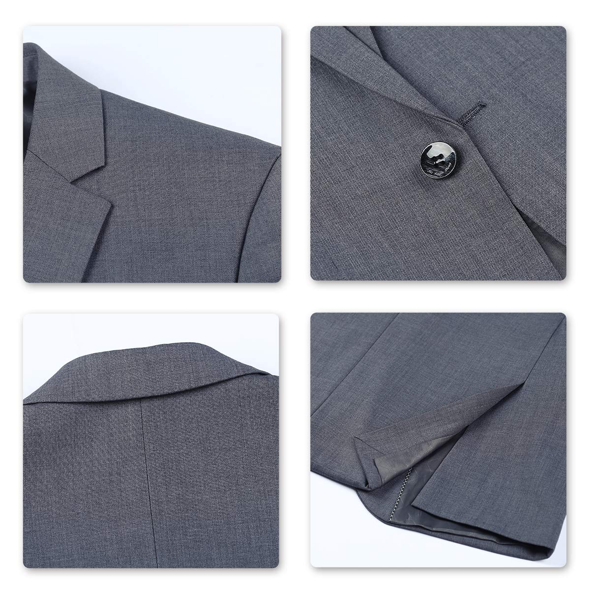 YFFUSHI Mens 2 Piece Suits One Button Formal Slim Fit Solid Color Wedding Tuxedo Dark Grey