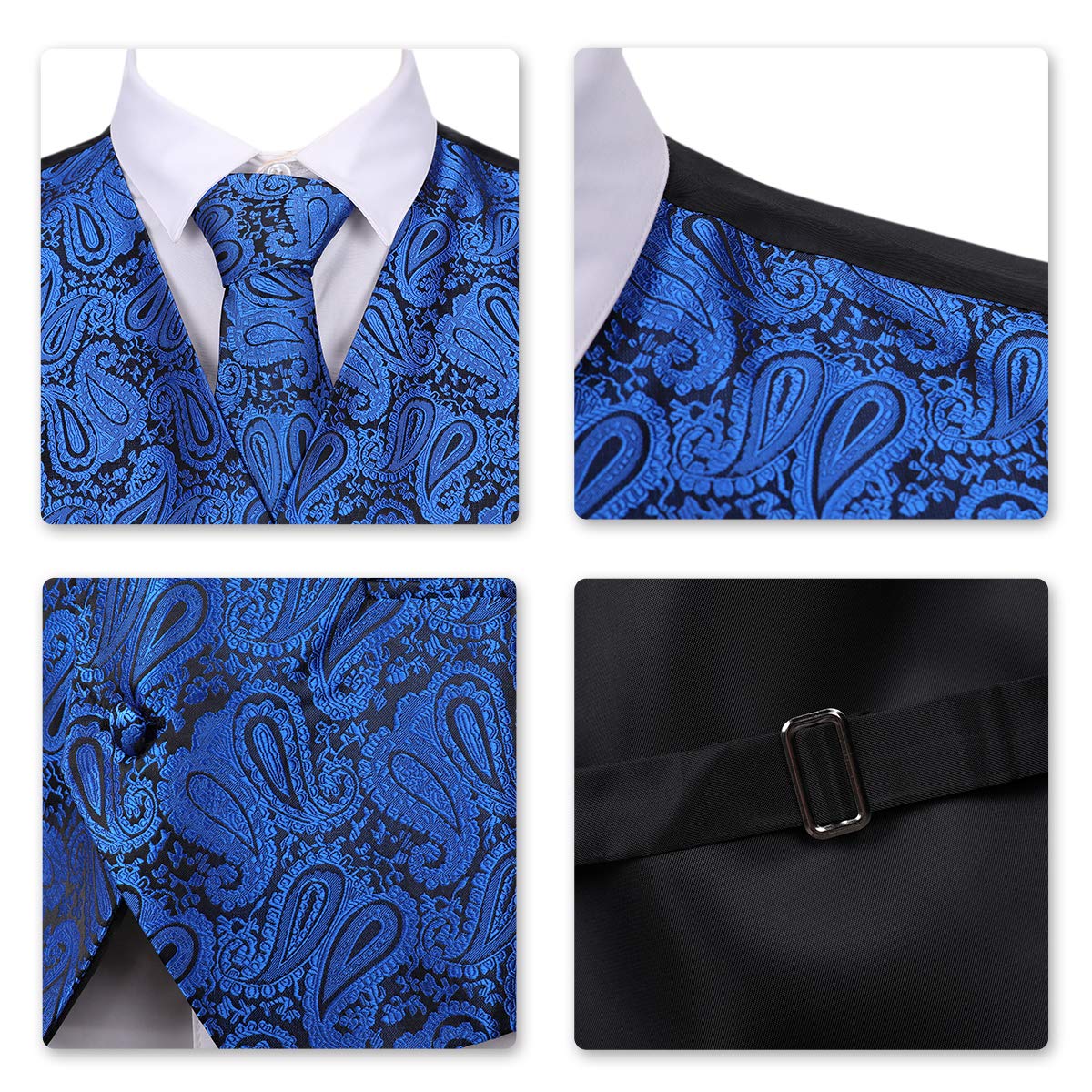 YFFUSHI Men's 3pc Vest Set Floral Waistcoat Necktie Pocket Square Blue