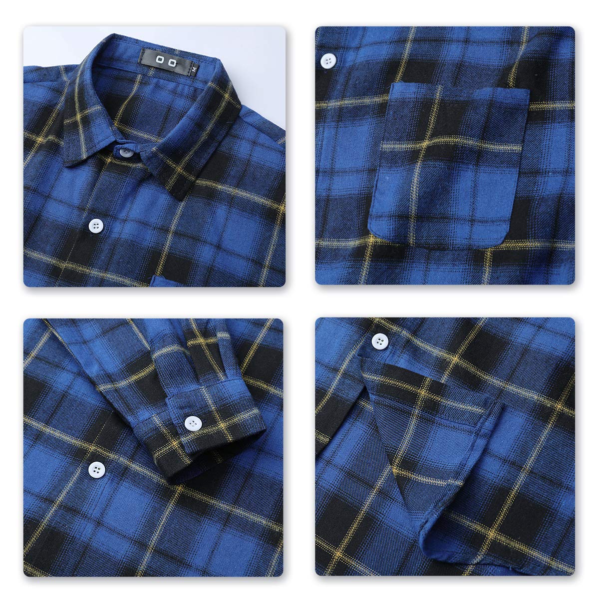 YFFUSHI Mens Plaid Casual Shirt Long Sleeve Button Down Standard-Fit Daily Shirts Blue