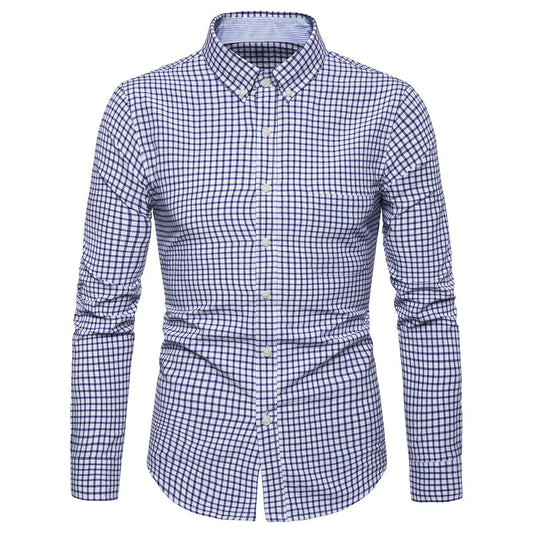 YFFUSHI Mens Cotton Long Sleeves Slim Fit Casual Plaid Stripes Button Down Dress Shirts Plaid-blue