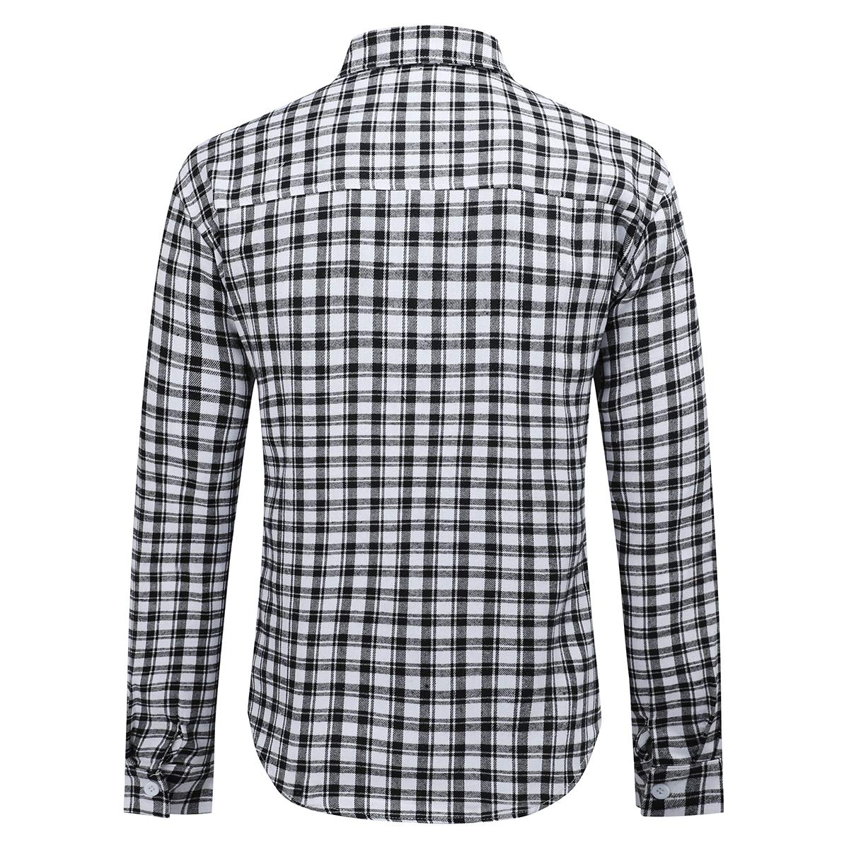 YFFUSHI Mens Plaid Checked Shirt Long Sleeve Casual Regular Fit Cotton Comfort Top Black