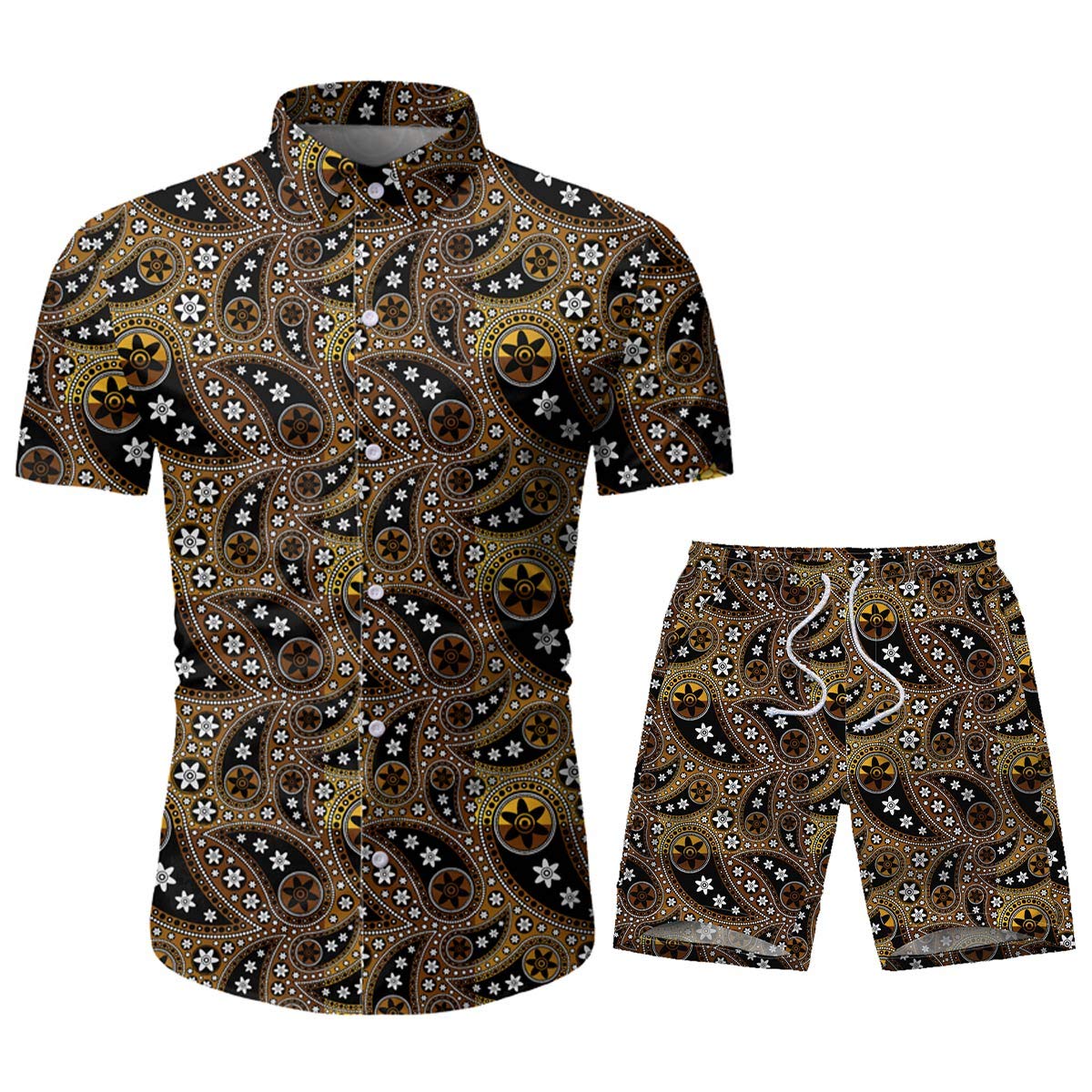 YFFUSHI Mens Floral 2 Piece Tracksuit Casual Hawaiian Beach Short Sleeve Shirts and Shorts Yellow