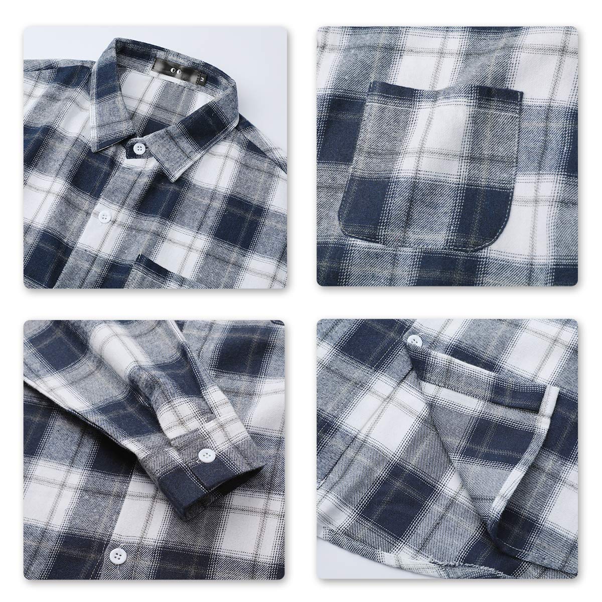 YFFUSHI Mens Plaid Casual Shirt Long Sleeve Button Down Standard-Fit Daily Shirts Navy