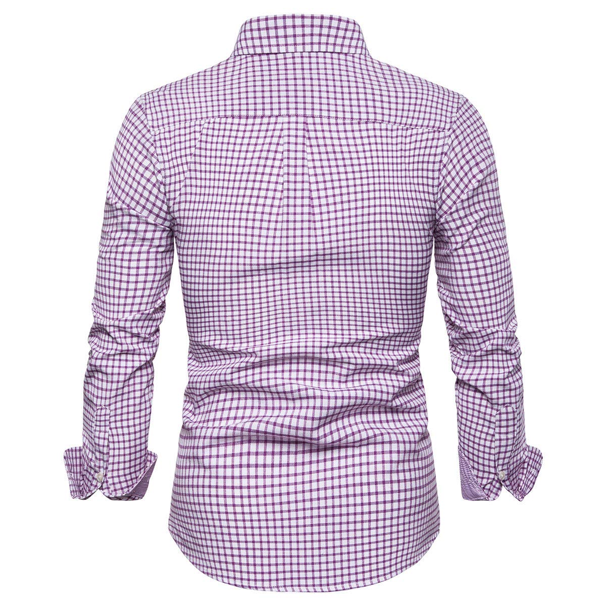 YFFUSHI Mens Cotton Long Sleeves Slim Fit Casual Plaid Stripes Button Down Dress Shirts Plaid-pink