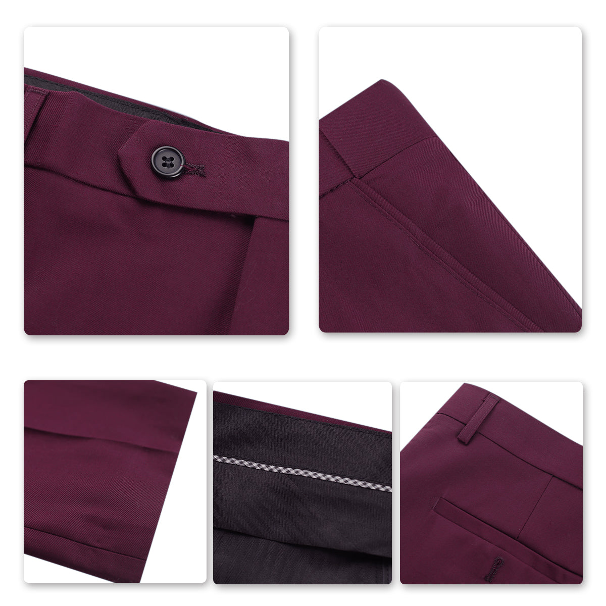 YFFUSHI Mens Slim Fit Straight Flat Adjustable Waist Suit Pants Dark Red