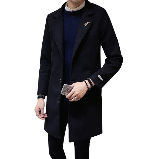 YFFushi Winter Long Button Closer Overcoat Black