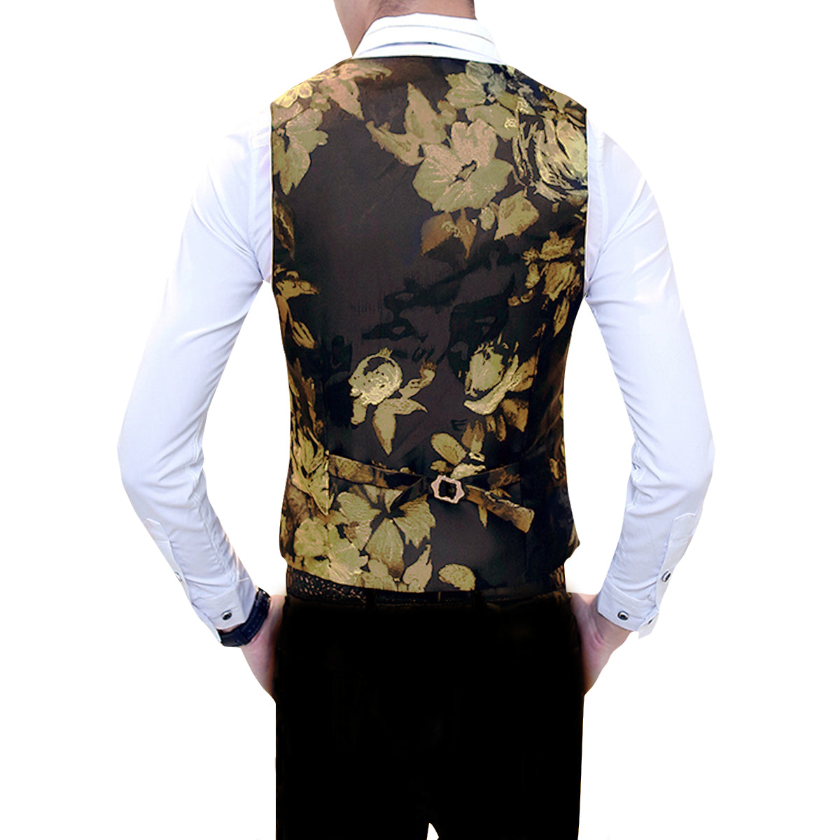 YFFUSHI Mens Allover Floral Print 3-Piece Suit Yellow