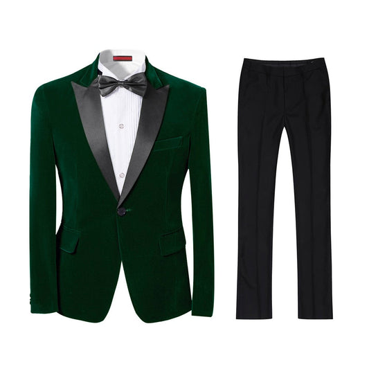 YFFUSHI Mens Slim Fit 2-Piece Pleuche Velvet Tuxedo Suit Green