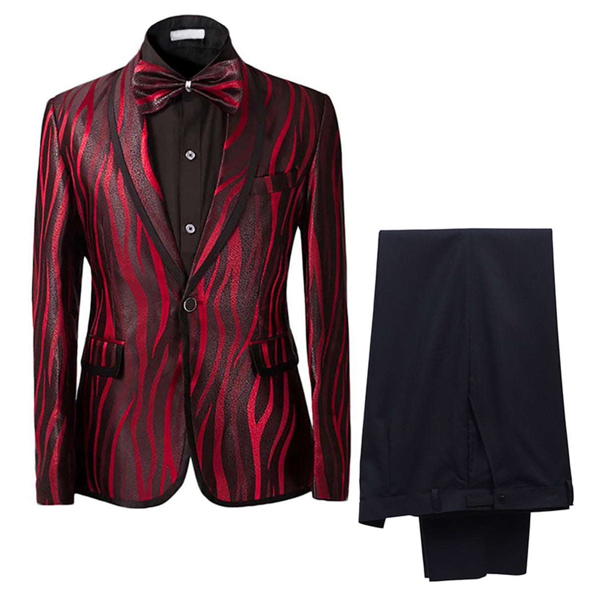 Men`s Red Zebra Printed Shiny Suits