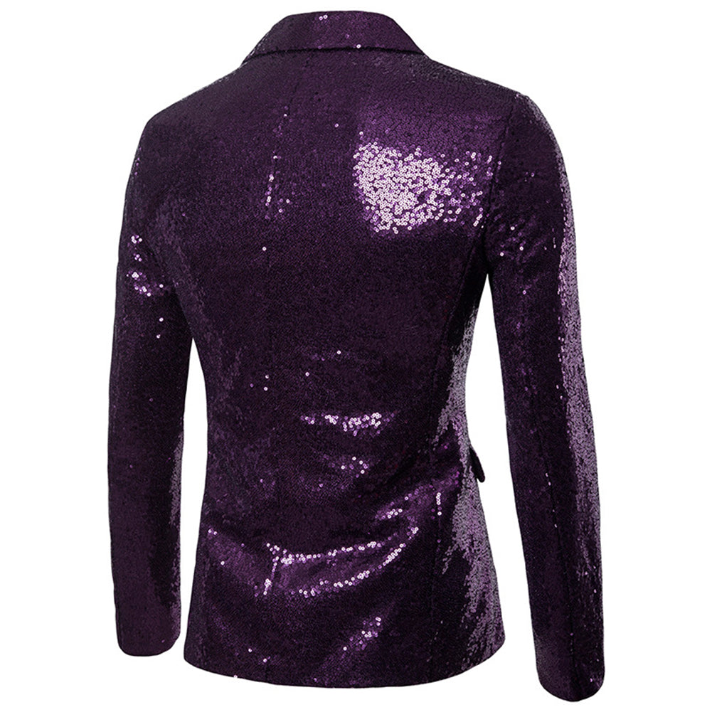 YFFUSHI Mens Shiny Sequin Jacket Party Tuxedo Blazer Purple