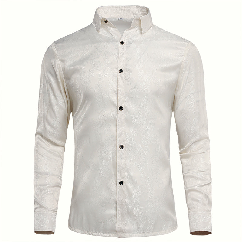 AUSTIN MILL Slim Fit Embroidered Paisley Shirt White